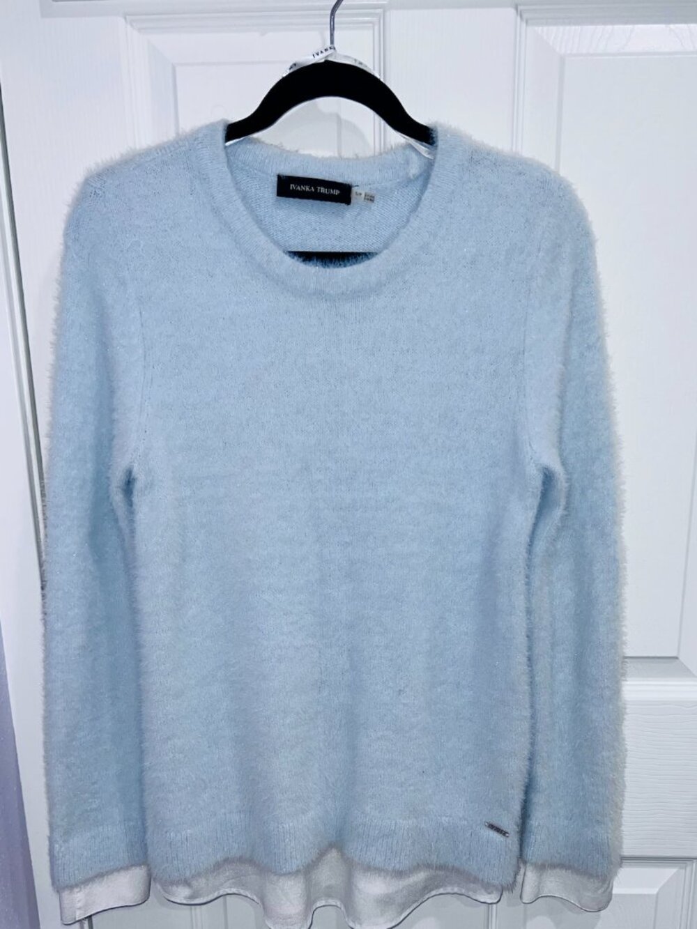Knit Sweater Layered Hem, powder blue, size small (relaxed fit)